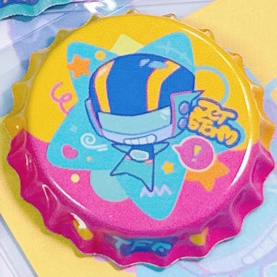 Animated Bottle Cap Pin Badge Bumblebee Blurr Jetfire Jetstorm