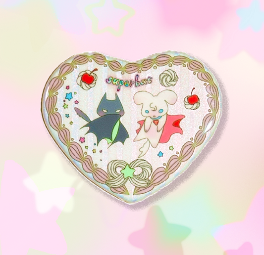 [In Stock] Superbat Melon Parfait Retro Heart Shaped-Fanmade Collectible – Glitter Pin Badge