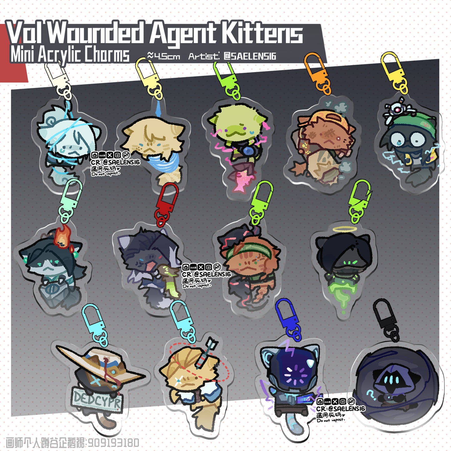 Val Wounded Agent Kittens Mini Acrylic Charms