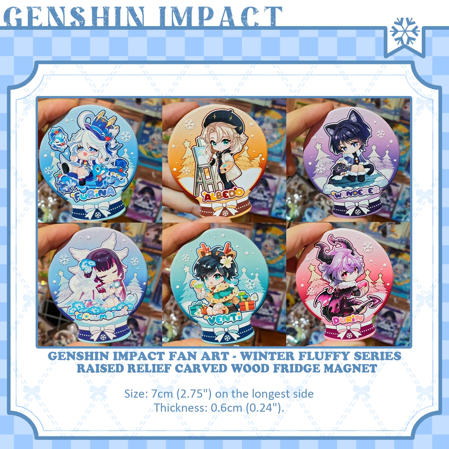 [Pre-order]-Winter Fluffy Series  RAISED RELIEF CARVED WOOD FRIDGE MAGNET