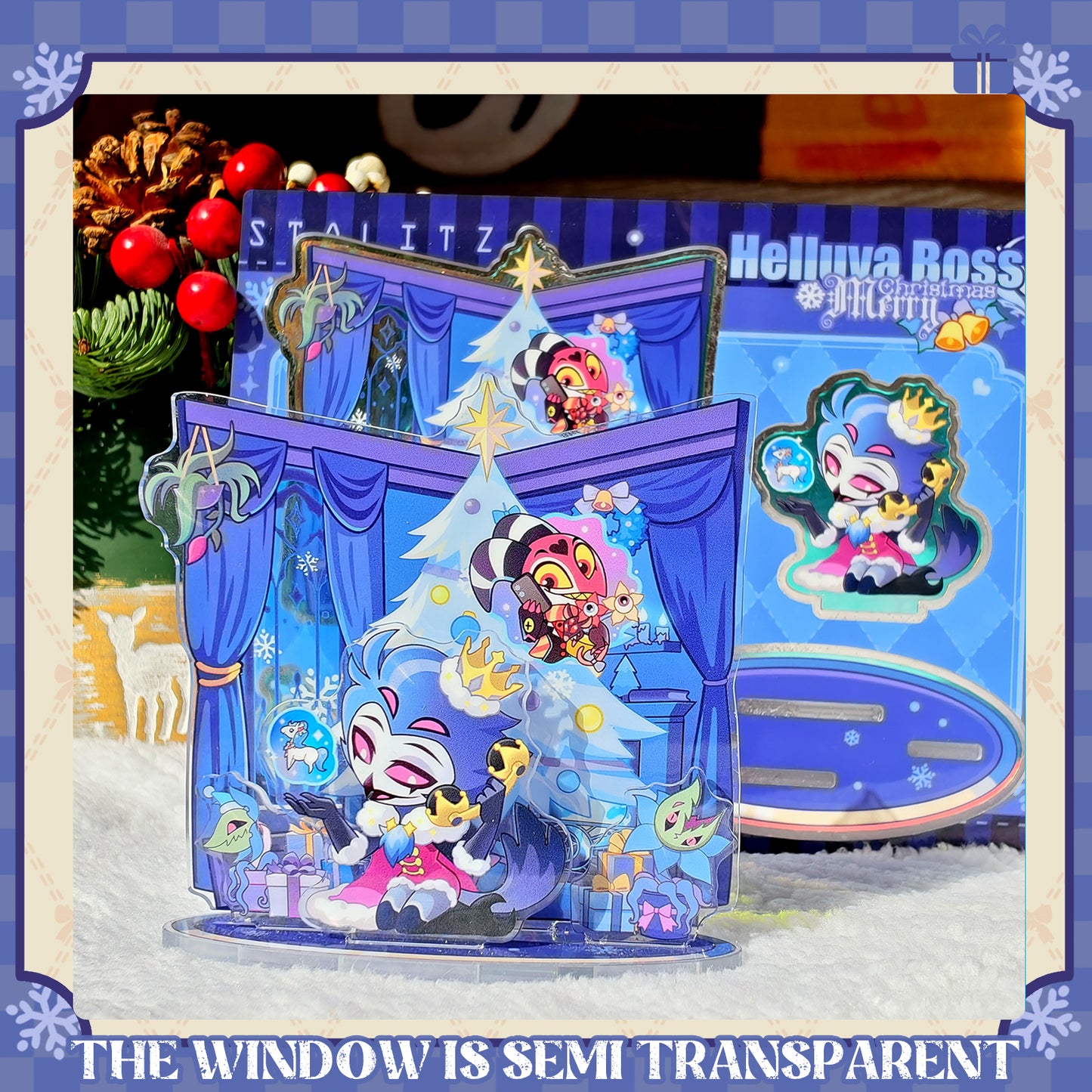 Helluva Boss-stolitz-gift "Double-Love Badge/RAISED RELIEF CARVED WOOD FRIDGE MAGNET/Acrylic Standee"