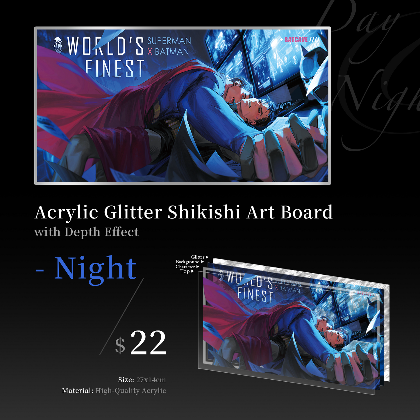[In stock] Acrylic Glitter Shikishi Art Board -Day & Night