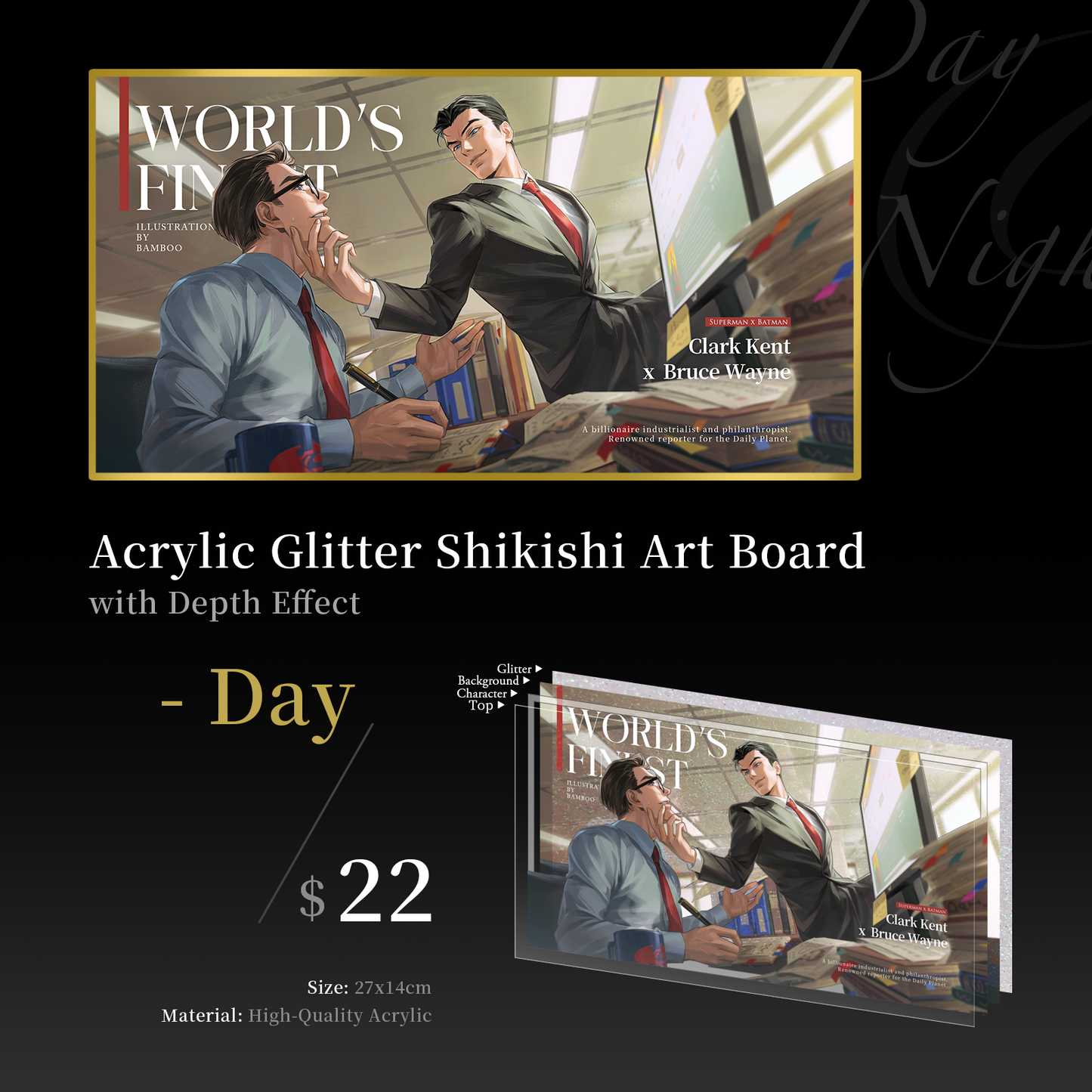 [In stock] Acrylic Glitter Shikishi Art Board -Day & Night