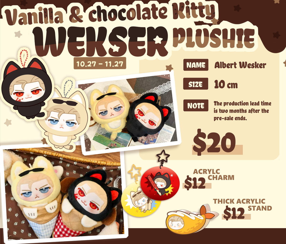[Pre-order] Vanilla&Chocolate Kitty wesker plushie