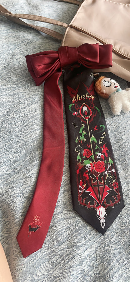 HH Halloween theme Alastor Hazbin Impression Accessory, Multi-use as Bow, Necktie, Waist Sash & Hair Ribbon