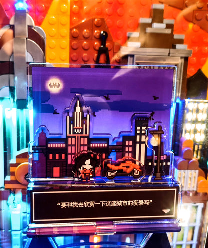 Pixel-style city night scene