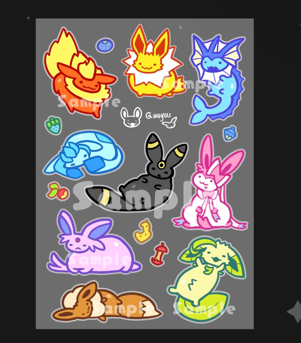 Chubby Eevee Stickers / Splatoon Pearlina Stickers