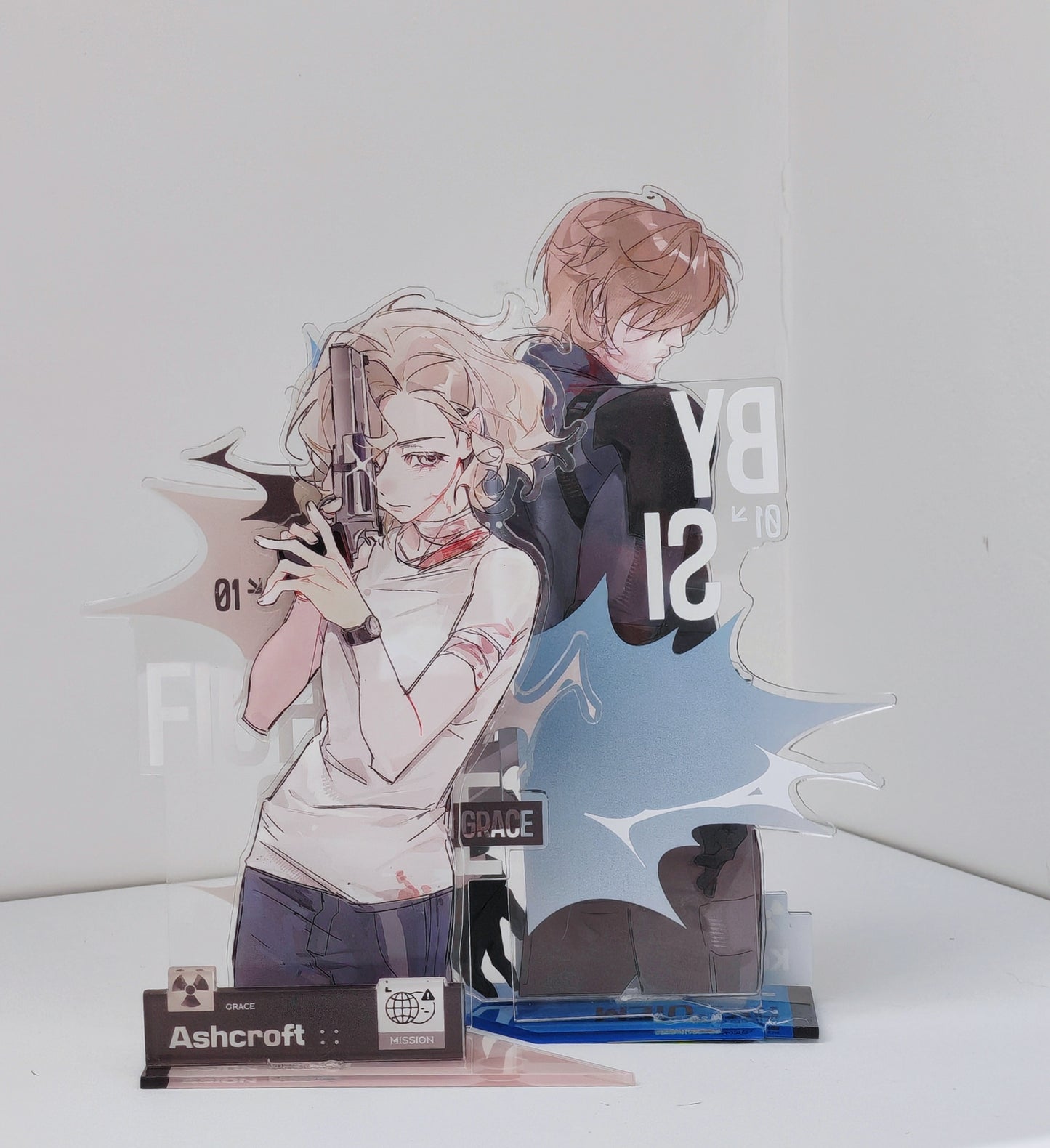 [Pre-order]RE9 Leon and Grace Ashcroft Postcard and Glitter Badge and Acrylic Standee