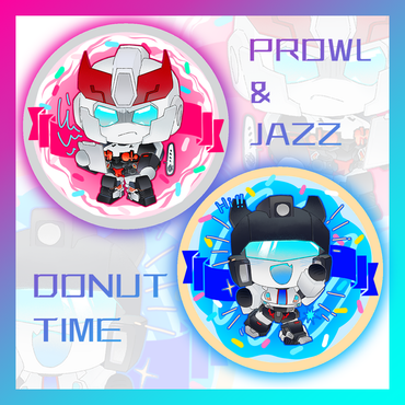 [In Stock] Prowl and Jazz’s Donut time double flash pin set