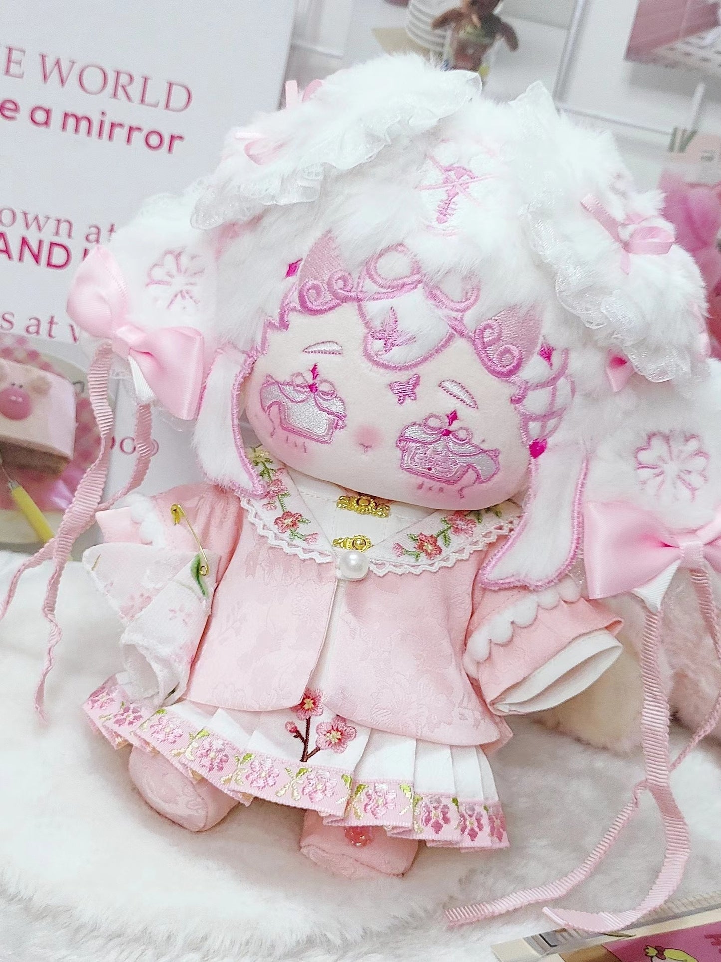 Pre sale-20cm 8inches pink and white plush doll cotton doll