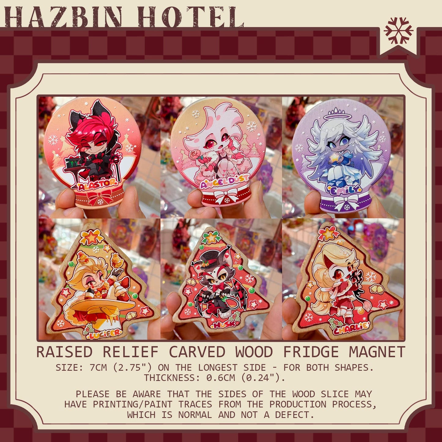 Hazbin Hotel-Fan Art Winter Fluff-Raised Relief Carved Wood Fridge Magnet