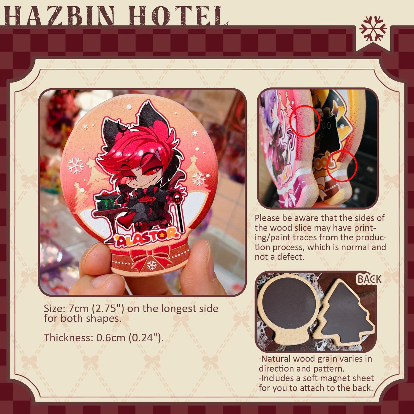 Hazbin Hotel-Fan Art Winter Fluff-Raised Relief Carved Wood Fridge Magnet