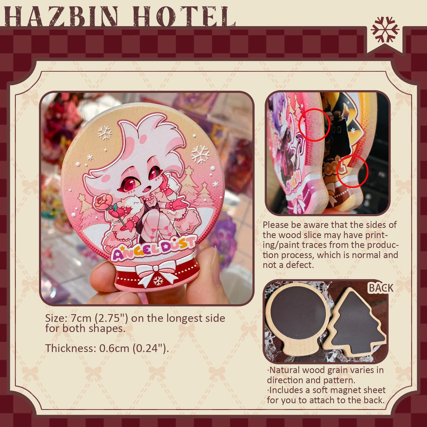 Hazbin Hotel-Fan Art Winter Fluff-Raised Relief Carved Wood Fridge Magnet