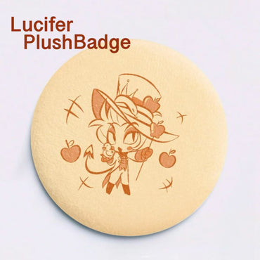 Group Postcard & Lucifer Plush Badge