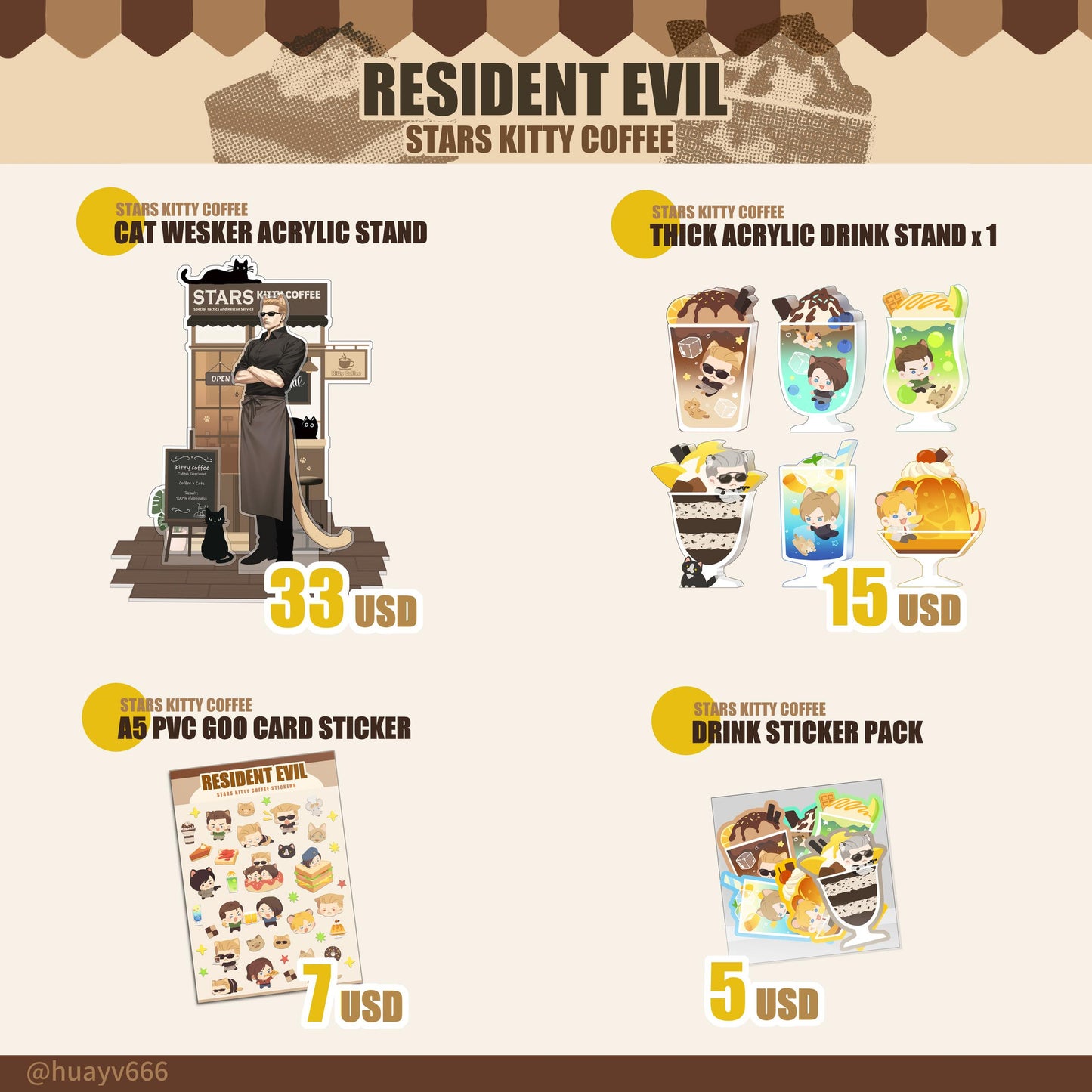 Resident Evil stars kitty coffee acrylic Stand/ stickers