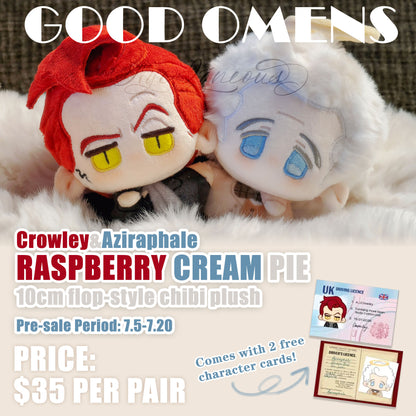 [Pre-order] Crowley × Aziraphale Raspberry Cream Pie flop-style chibi plush