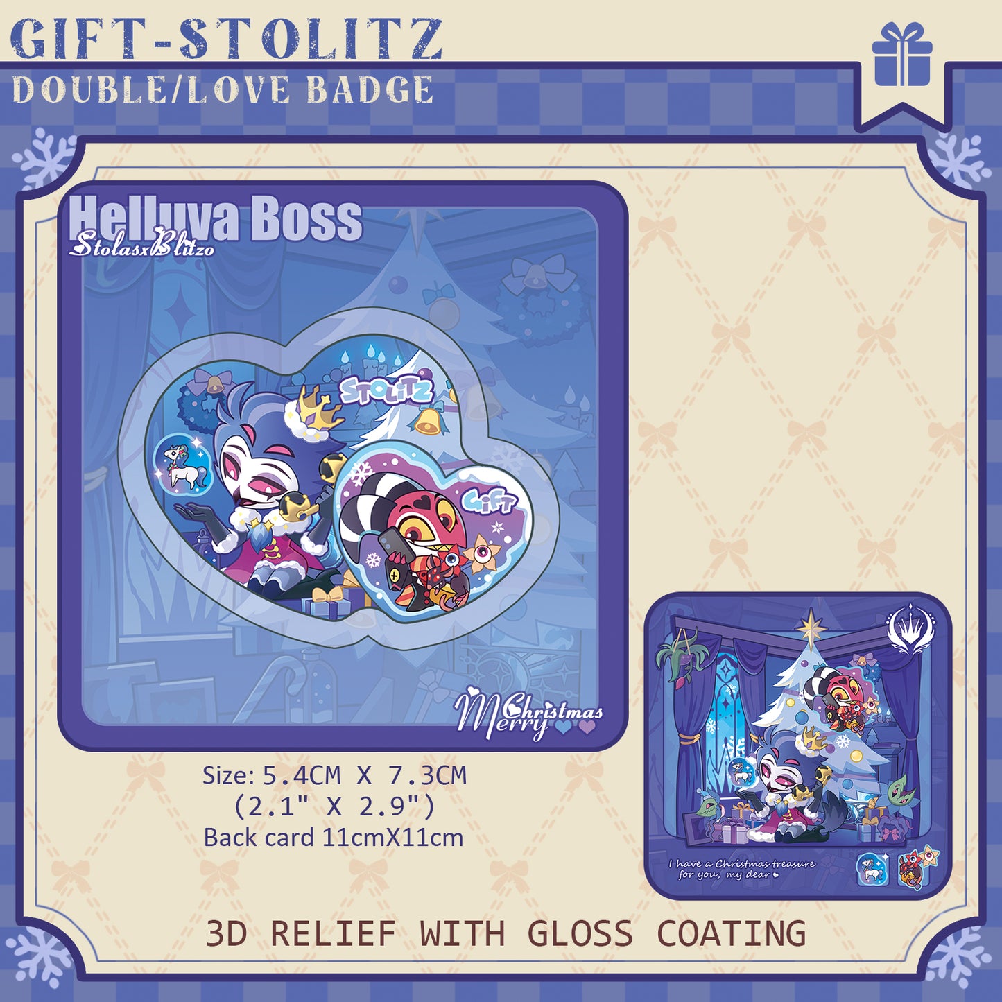 Helluva Boss-stolitz-gift "Double-Love Badge/RAISED RELIEF CARVED WOOD FRIDGE MAGNET/Acrylic Standee"