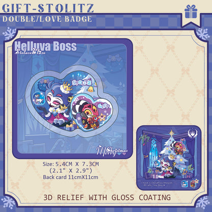 HB-stolitz-gift "Double-Love Badge/RAISED RELIEF CARVED WOOD FRIDGE MAGNET/Acrylic Standee"