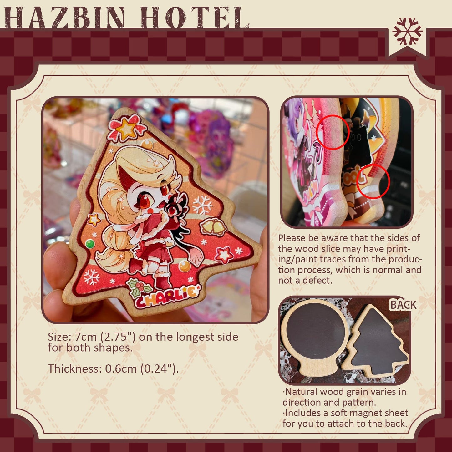 Hazbin Hotel-Fan Art Winter Fluff-Raised Relief Carved Wood Fridge Magnet