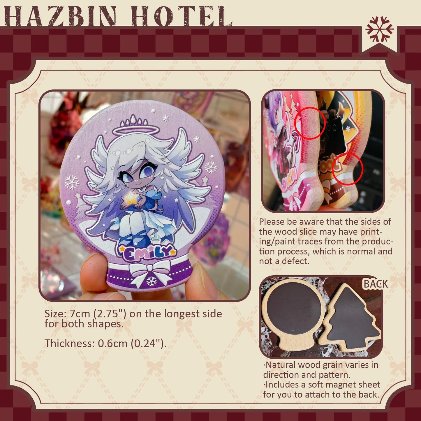 Hazbin Hotel-Fan Art Winter Fluff-Raised Relief Carved Wood Fridge Magnet