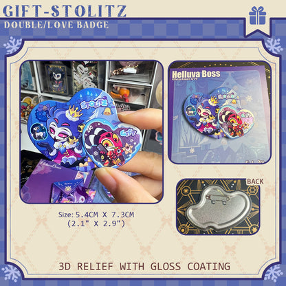 HB-stolitz-gift "Double-Love Badge/RAISED RELIEF CARVED WOOD FRIDGE MAGNET/Acrylic Standee"