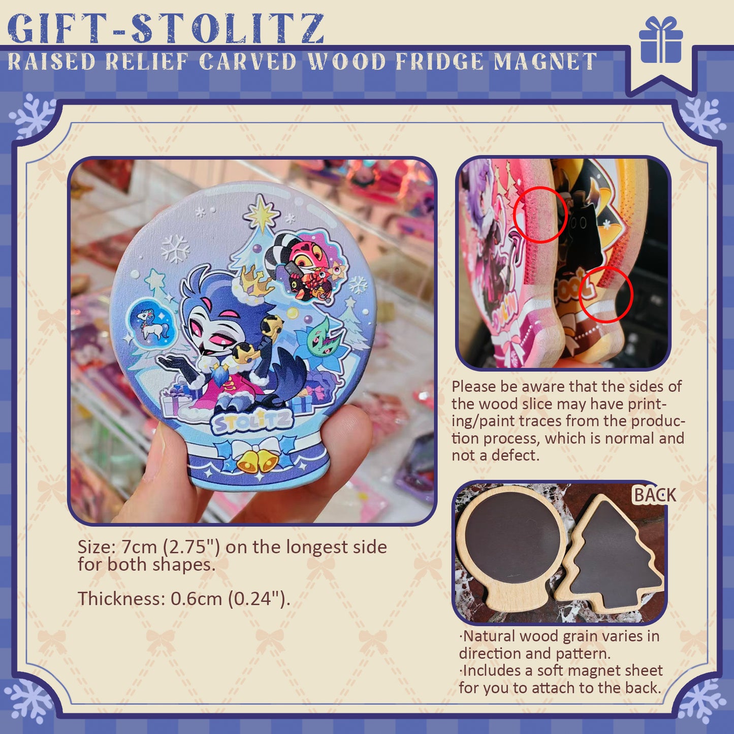 Helluva Boss-stolitz-gift "Double-Love Badge/RAISED RELIEF CARVED WOOD FRIDGE MAGNET/Acrylic Standee"