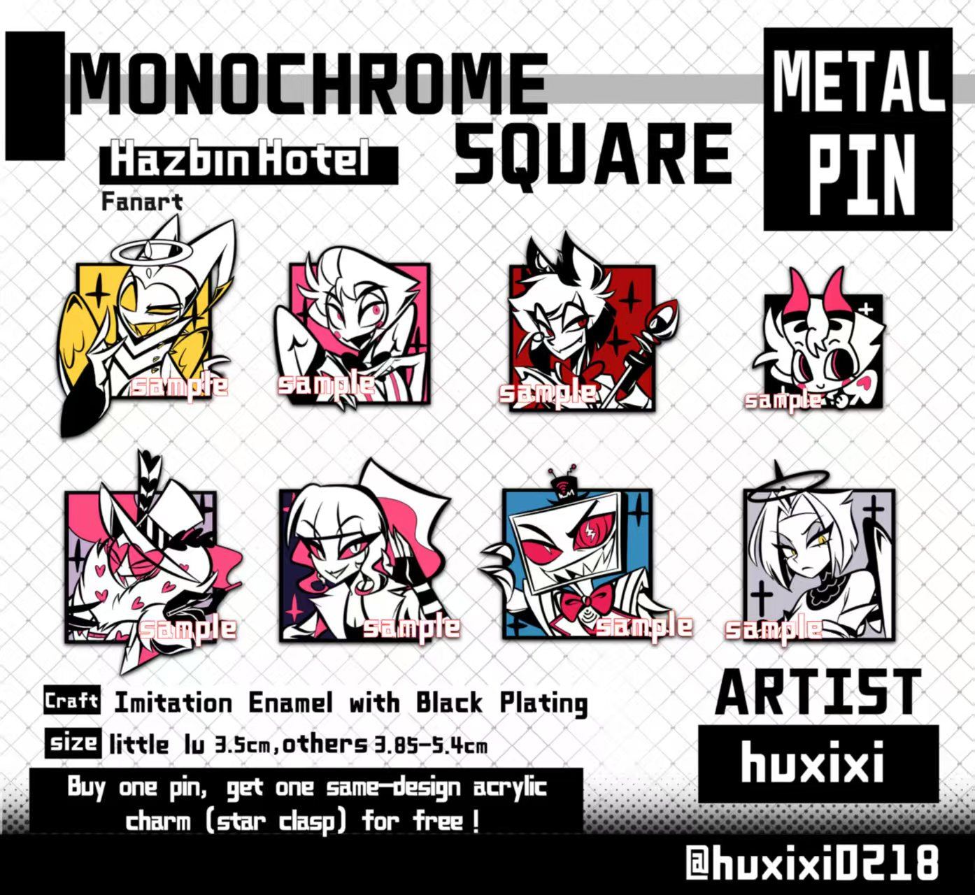 [Pre-order] Monochrome square Metal Pins & Keychains