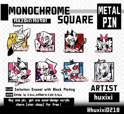 [Pre-order] Monochrome square Metal Pins & Keychains