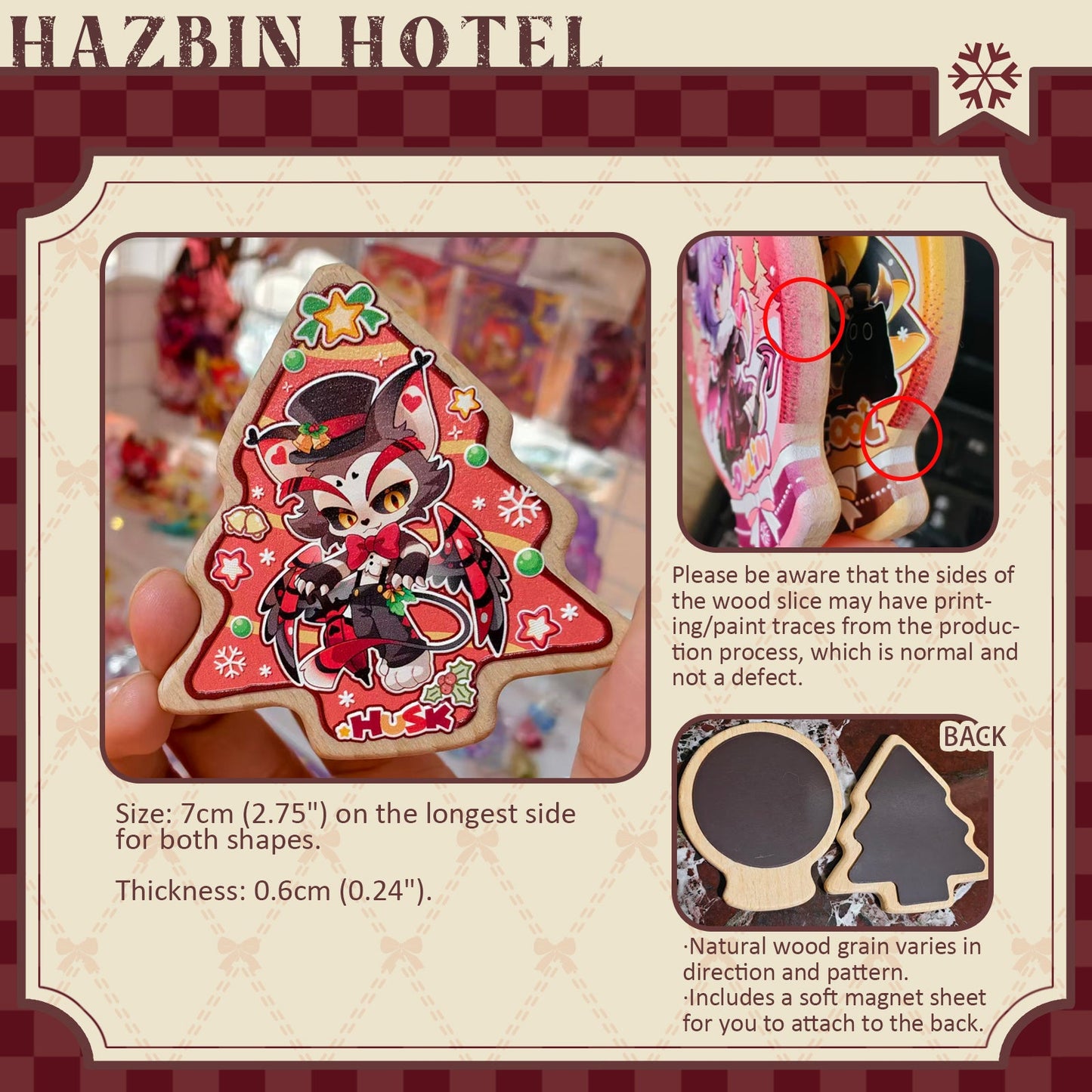 Hazbin Hotel-Fan Art Winter Fluff-Raised Relief Carved Wood Fridge Magnet