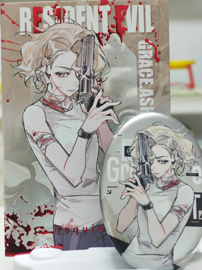 [Pre-order]RE9 Leon and Grace Ashcroft Postcard and Glitter Badge and Acrylic Standee