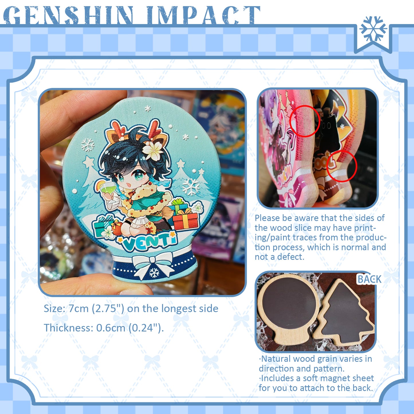 [Pre-order]-Winter Fluffy Series  RAISED RELIEF CARVED WOOD FRIDGE MAGNET