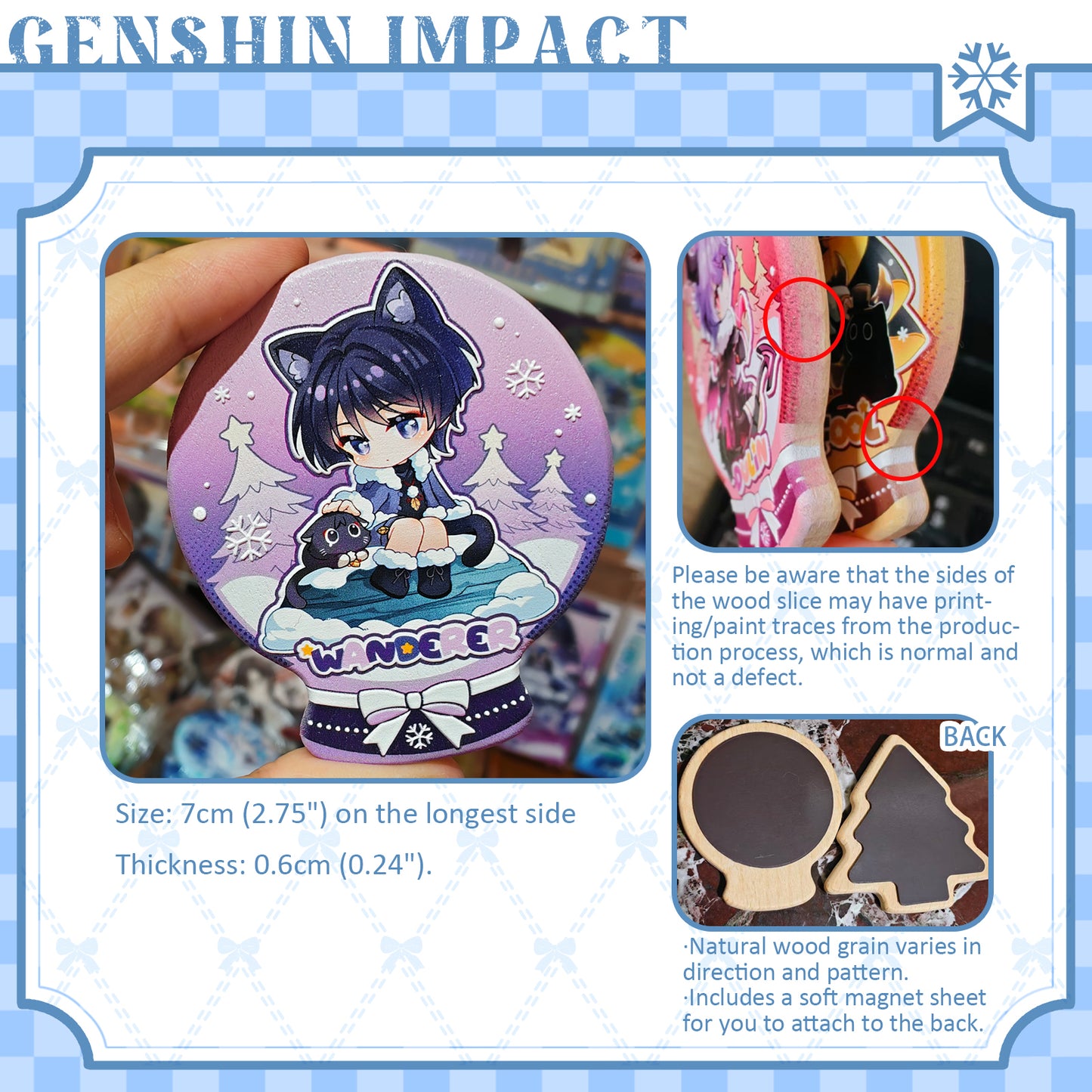 [Pre-order]-Winter Fluffy Series  RAISED RELIEF CARVED WOOD FRIDGE MAGNET